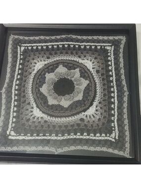 Handmade Crocheted Framed Classic Black & Grey Wall Decor